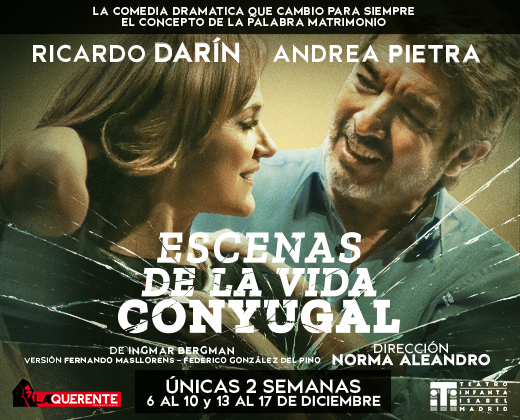 ESCENAS DE LA VIDA CONYUGAL en Valencia con Ricardo Darín y Andrea Pietra: una comedia teatral basada en la película homónima de Ingmar Bergman.